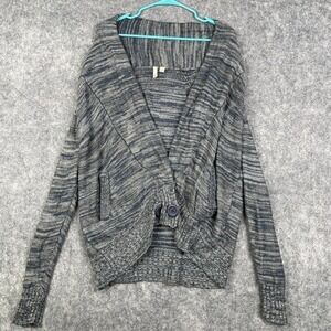 Frenchi Open Front Ruched Button Cardigan Striped Women's Medium Acrylic Lagen